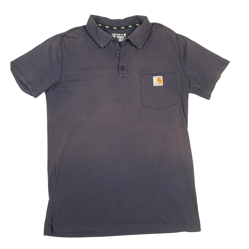Carhartt Force Relaxed Fit Blue Short Sleeve Pocket Polo Shirt Mens Small